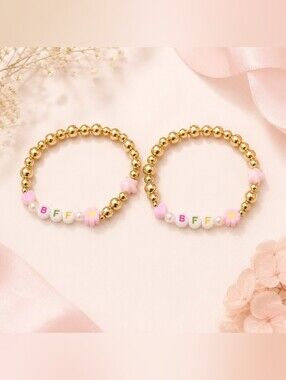 Identical❤️One of A Kind Pair Like Your Best Friend❤️BFF Gold Beaded Bracelets